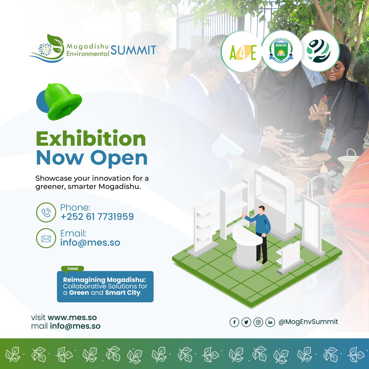 MogEnvSummit's tweet photo. The 𝗠𝗼𝗴𝗮𝗱𝗶𝘀𝗵𝘂 𝗘𝗻𝘃𝗶𝗿𝗼𝗻𝗺𝗲𝗻𝘁𝗮𝗹 𝗦𝘂𝗺𝗺𝗶𝘁 2025 invites organizations, innovators, and changemakers to showcase their eco-solutions.

𝗘𝘅𝗵𝗶𝗯𝗶𝘁𝗶𝗼𝗻 𝘀𝗽𝗮𝗰𝗲𝘀 𝗮𝗿𝗲 𝗻𝗼𝘄 𝗼𝗽𝗲𝗻 — be part of Mogadishu’s biggest environmental summit.
#MES2025 #MES4 https://t.co/6YTjByXLiR