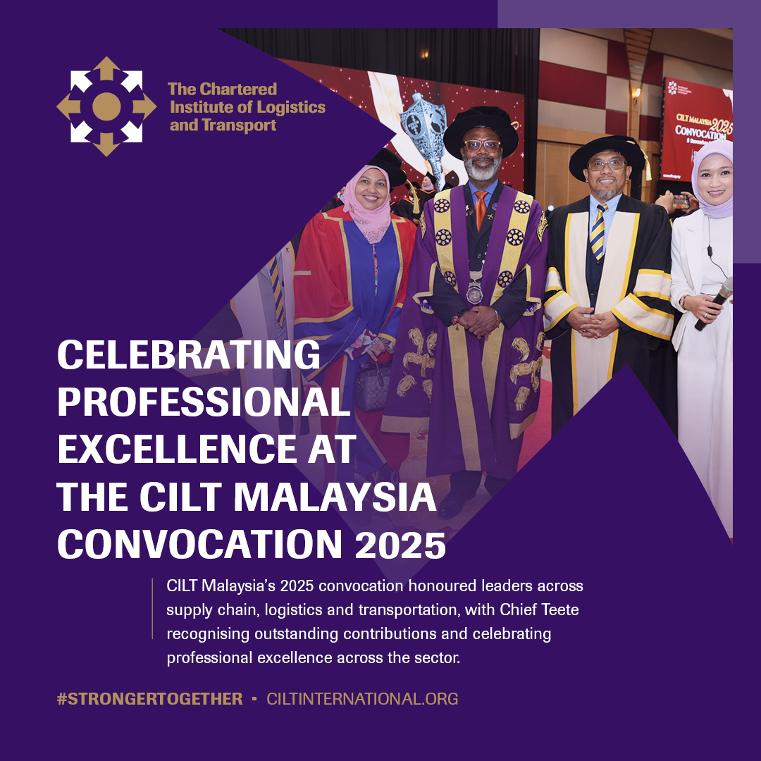 Strong recognition of professional excellence at the 2025 CILT Malaysia Convocation, attended by our International President Chief Teete OWUSU-NORTEY FCILT FGIPS.
Read more ➡️ ow.ly/MFF950Xr4Hs

#CILTInternational #CILTMalaysia #SupplyChain #LogisticsAndTransportation