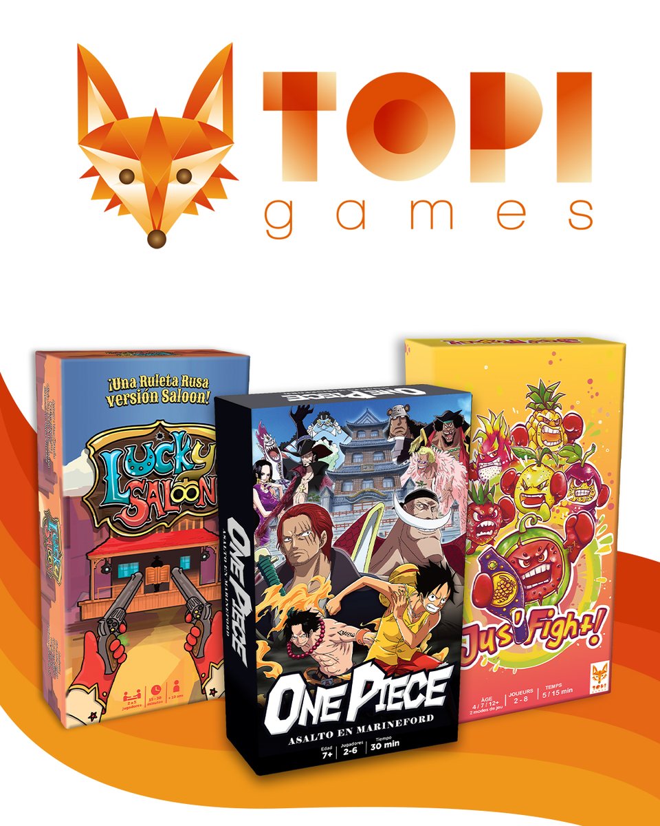 Asmodee_es's tweet image. ¡No te pierdas las novedades TOPI GAMES!

💥Lucky Saloon un juego de cartas situado en el lejano oeste donde tendrás que tentar a la suerte únicamente con dos balas. ¿Serás el último en quedar en pie?

🗺️En ONE PIECE Asalto a Marine Ford únete a los piratas de Barbablanca para…
