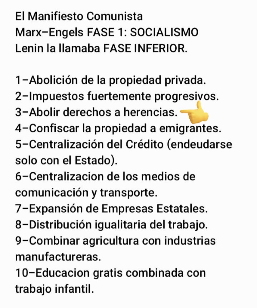 -HAY QUE PONER IMPUESTO A LA HERENCIA

"No, no, pero nosotros NO SOMOS COMUNISTAS EHHH. EL COMUNISMO NO EXISTE MÁS. Solo estoy de acuerdo con el mandamiento número 3 del manifiesto COMUNISTA. Bueno, y con los otros nueve también. Pero repito, NO SOMOS COMUNISTAS".
