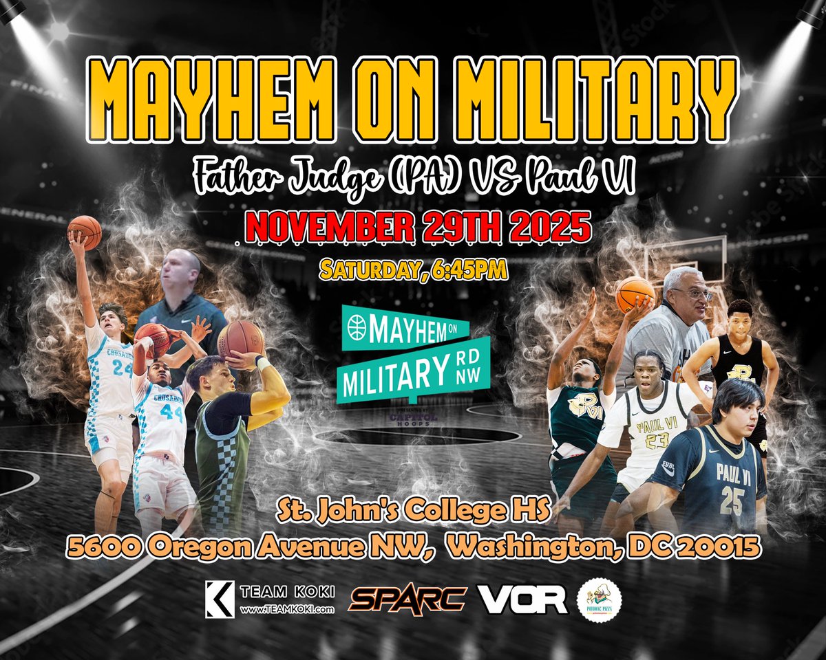 Our penultimate game on day 1 of Mayhem on Military features Paul VI vs Father Judge (PA). 

Tickets still remain - Sat, Nov 29 - 6:45PM
🍿🏀☄️

app.easyeventtickets.com/attend/capitol…

<a href="/PVIHoops/">PVI Boys Basketball</a> 
<a href="/fjhoops/">fjhoops</a>