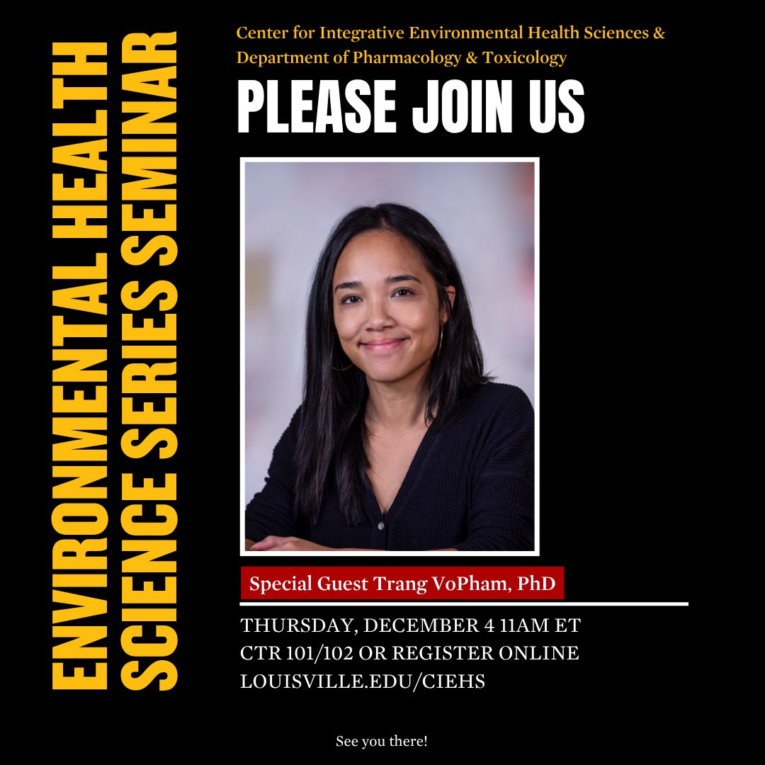 CIEHS_UofL's tweet photo. Join the next EHS Seminar with guest Trang VoPham, associate professor of Epidemiology @fredhutch and @uwsph.
📢 "Geospatial Science Analytics for Environmental and Cancer Epidemiology"
📅 December 4 | 11am
📍 CTRB 101/102 or Virtual
🔗 https://t.co/X0Mcfo0CVo
#niehs_ehscc https://t.co/VshdtclfPg