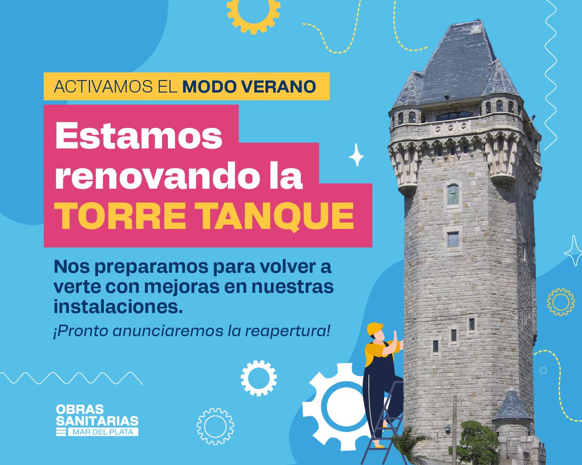 😮 Y sí, te vamos a sorprender. Es que la estamos dejando tan linda por dentro como la ves por fuera. 

🌇 Torre Tanque: plan integral de restauración y mejoras en todo el edificio.

▶️  Nos renovamos para la temporada. Momentáneamente, sin atención al público.