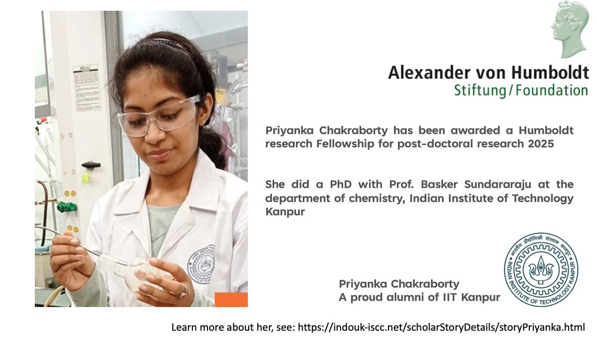 basker25071980's tweet photo. So proud to share that our former student @PriyChakrbty has received the @AvHStiftung fellowship! She’s now working with Prof. Inoue @InoueGroupTUM @TU_Muenchen on main group chemistry. Congratulations, @PriyChakrbty — you truly earned this! #ProudMentor @iitkanpur https://t.co/s57Sa7JQ9j