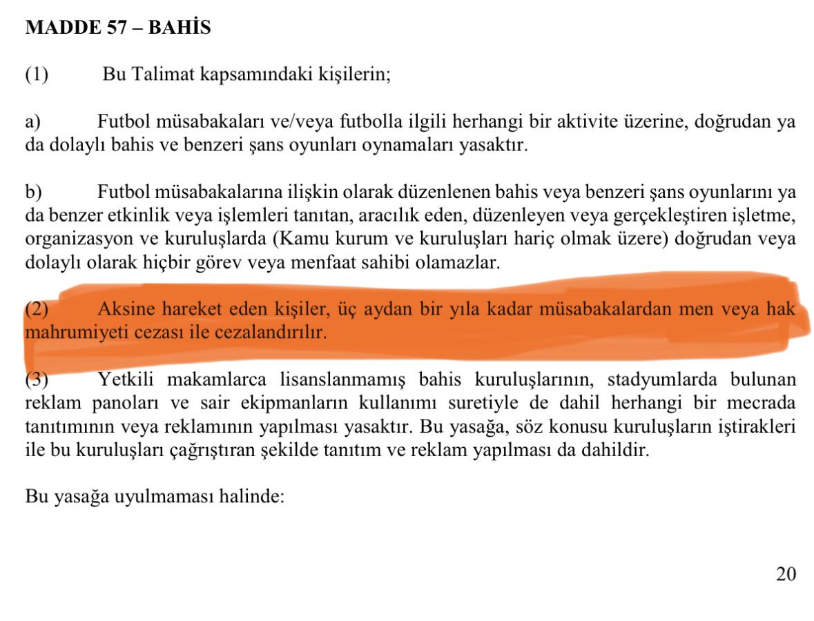 TFF, başta Galatasaray’ın futbolcusu Eren Elmalı olmak üzere birçok futbolcuya bahis oynadıkları gerekçesiyle alt sınırı 3 Ay olan ceza için 45 gün hak mahrumiyeti cezası vermiş.
Eee ülkede adalet namına bir şey kalmadığından TFF’nin de kendi talimatlarına aykırı hareket etmesini