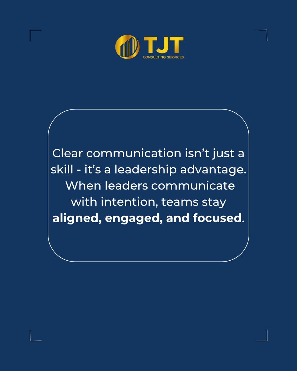 TJTConsulting_'s tweet image. Clear communication isn’t just a skill - it’s a leadership advantage.
When leaders communicate with intention, teams stay aligned, engaged, &amp;amp; focused.
Run the Leadership Pulse Check here: thinktjt.com/pulse-check
#LeadershipExcellence #StrategicAlignment #TJTConsultingServices