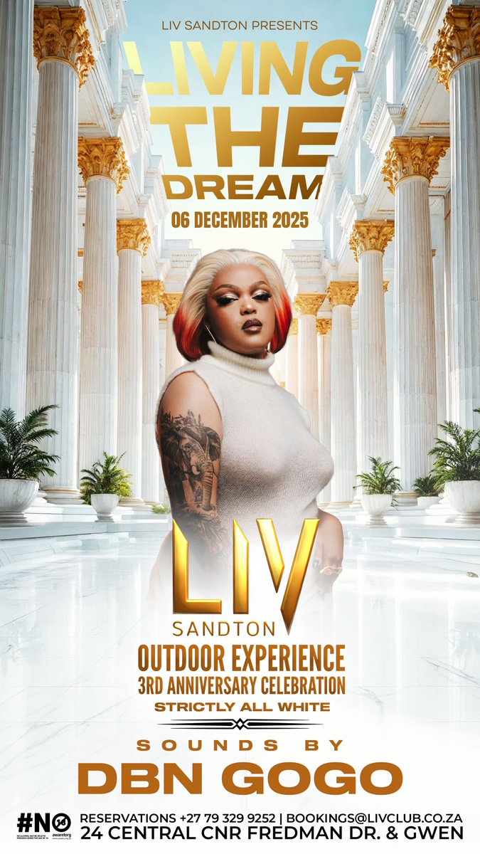 OffsetMGroup's tweet image. LIVSandton is taking things all the way to the top this December as they celebrate their 3rd birthday celebration in style with artists like DBN GOGO, Young Stunna, Kabza De Small, Dlala Thukzin and more 🔥💃🏾. #LivingTheDream

📍 : 24 Central Parking Lot
📆: 06 December 2025