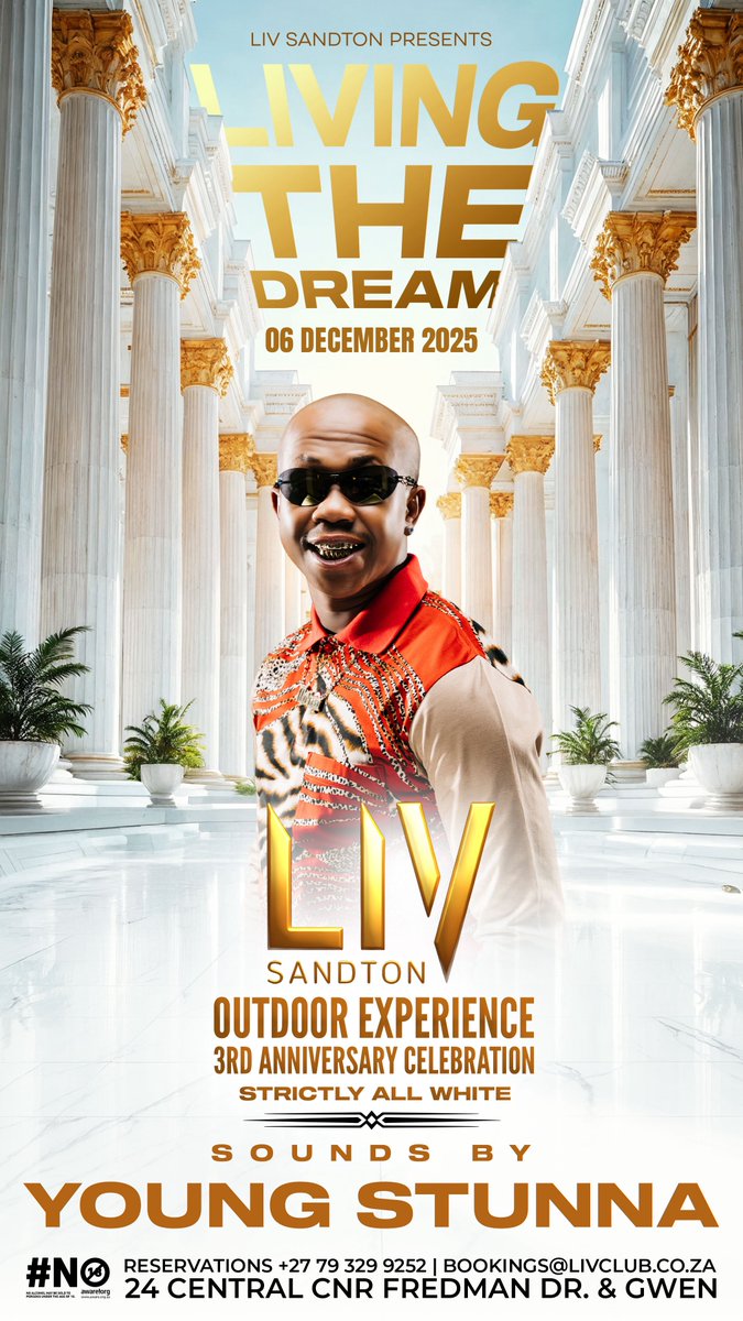 OffsetMGroup's tweet image. LIVSandton is taking things all the way to the top this December as they celebrate their 3rd birthday celebration in style with artists like DBN GOGO, Young Stunna, Kabza De Small, Dlala Thukzin and more 🔥💃🏾. #LivingTheDream

📍 : 24 Central Parking Lot
📆: 06 December 2025
