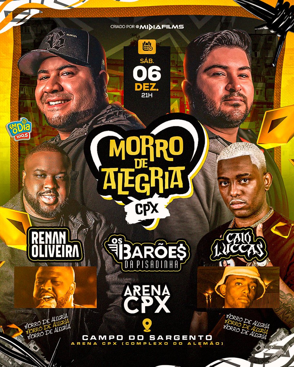 🚨🚨 ATENÇÃO 🚨🚨🚨

O MEGA SHOW do Os Barões da Pisadinha já tem uma nova data confirmada, depois da necessidade de alteração na nossa agenda. 

🚨 Será no dia 06 DE DEZEMBRO, às 21h! 

🚨 O paredão tá formado e o Campo do Arena CPX vira palco de um dos maiores encontros do ano!