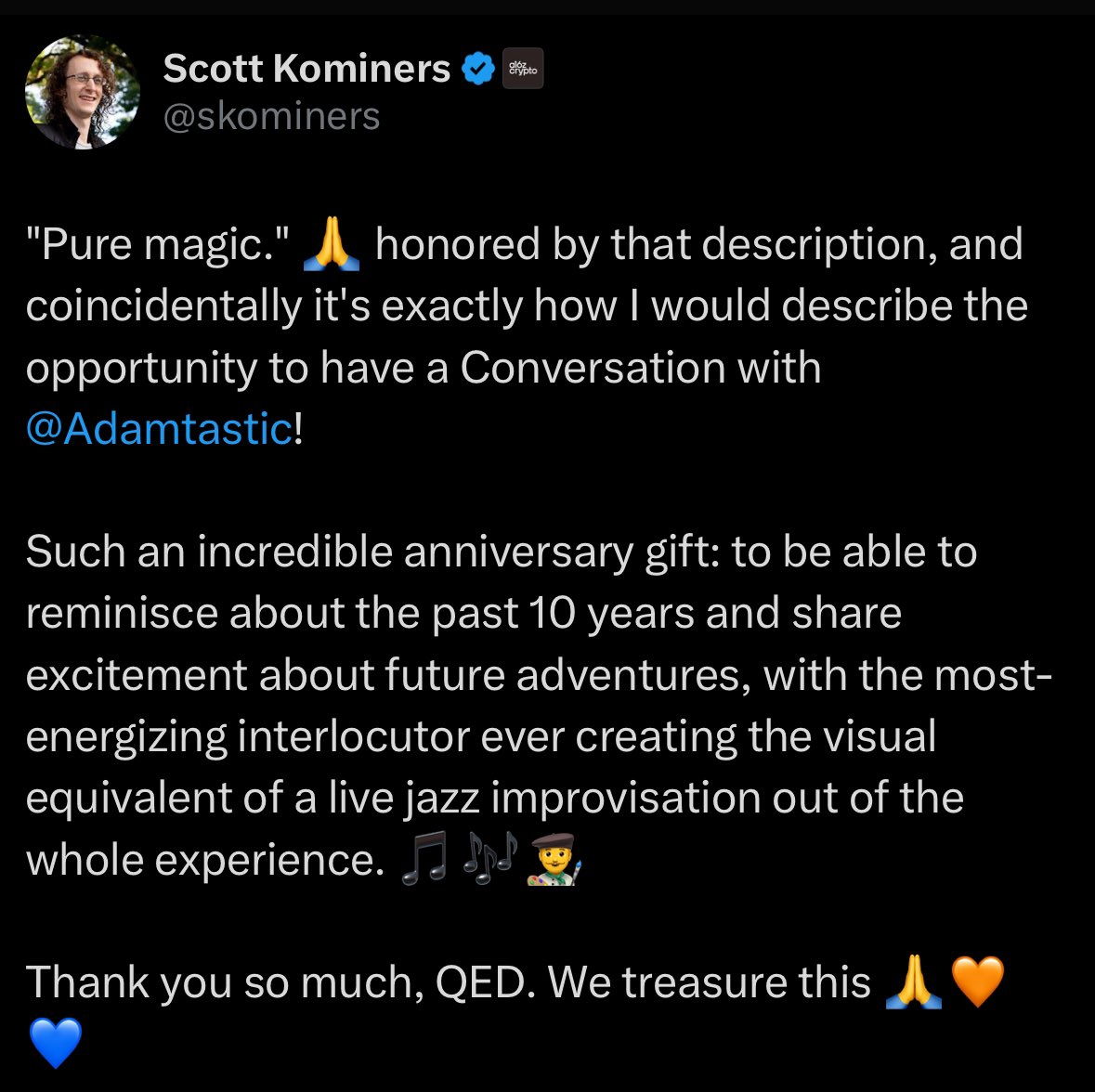 Adamtastic's tweet image. When I started The Conversation, I didn’t know what to expect. Moments like this far exceeded my expectations for what level of connection I’d be able to achieve. 

Feeling grateful. 🙏 @skominers