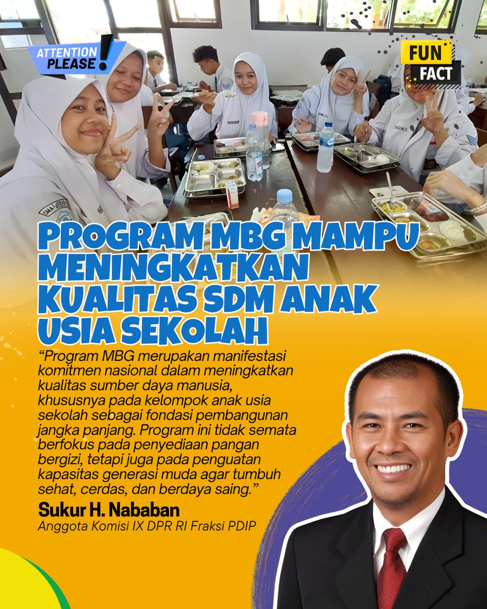 NusantaraHukum's tweet image. Program Makan Bergizi Gratis (MBG) adalah langkah nyata untuk memastikan setiap anak mendapatkan nutrisi yang tepat untuk tumbuh kembang optimal. Dengan memberikan akses makanan bergizi, kita tidak hanya melawan kelaparan, 

#MBG #ProgramPrioritas #ProgramPresiden #Gizi #Sehat