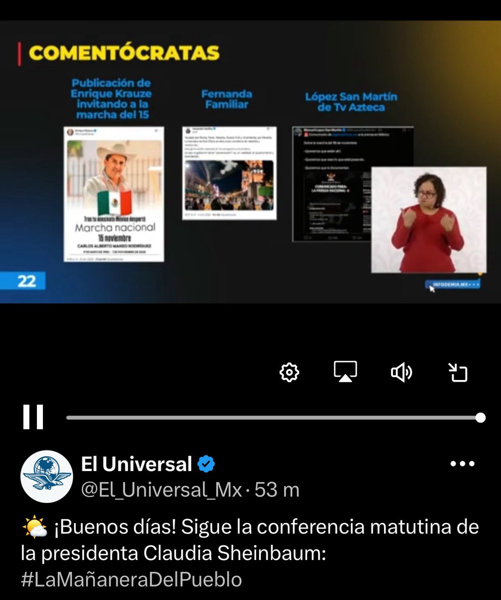 No pueden encontrar quién mató a la persona que asesinó al alcalde Carlos Manzo, pero se ponen a investigar quién ha convocado a la marcha del 15 de noviembre. Es  verdaderamente una irresponsabilidad 
Y la sorpresa : que los que convocan están en contra del gobierno.