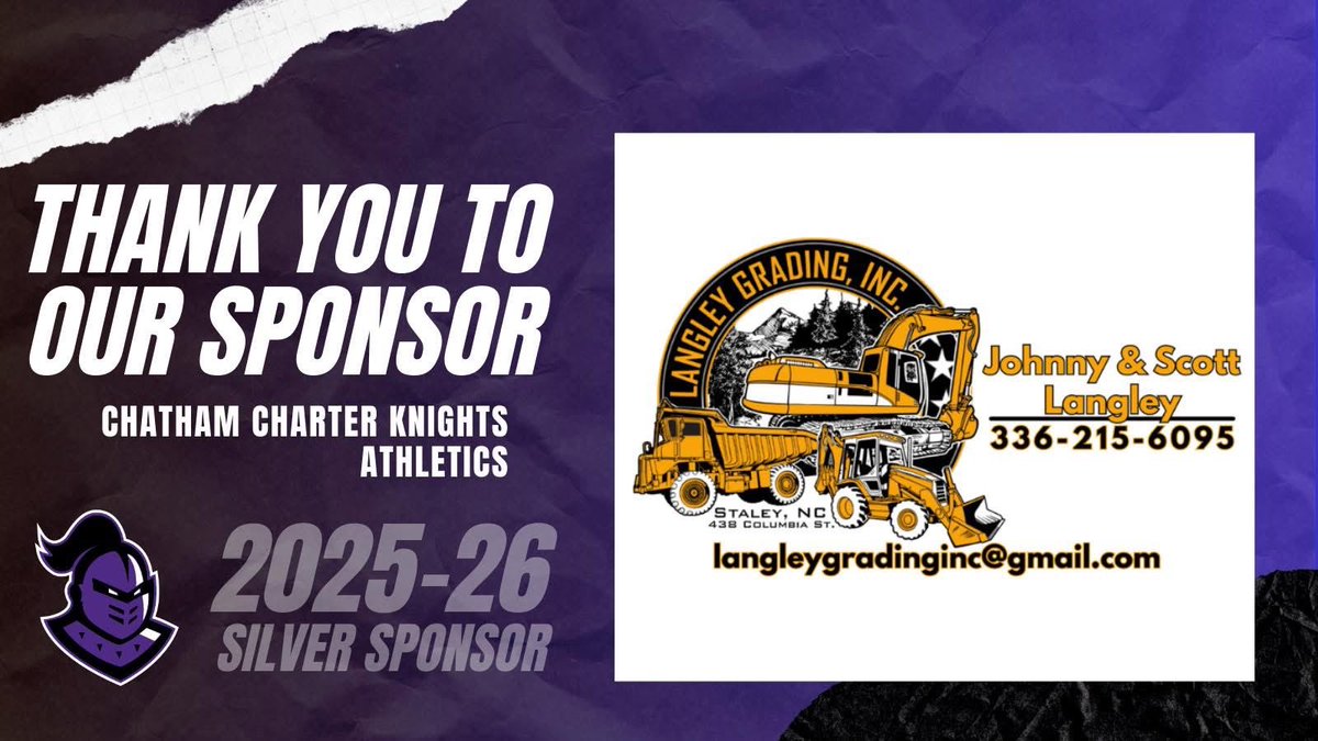 We’re proud to have Langley Grading on board as a Silver Sponsor of Chatham Charter Athletics this year. Just as they provide reliable grading and land services in our community, their support helps lay the groundwork for success for our Knights. ⚔️