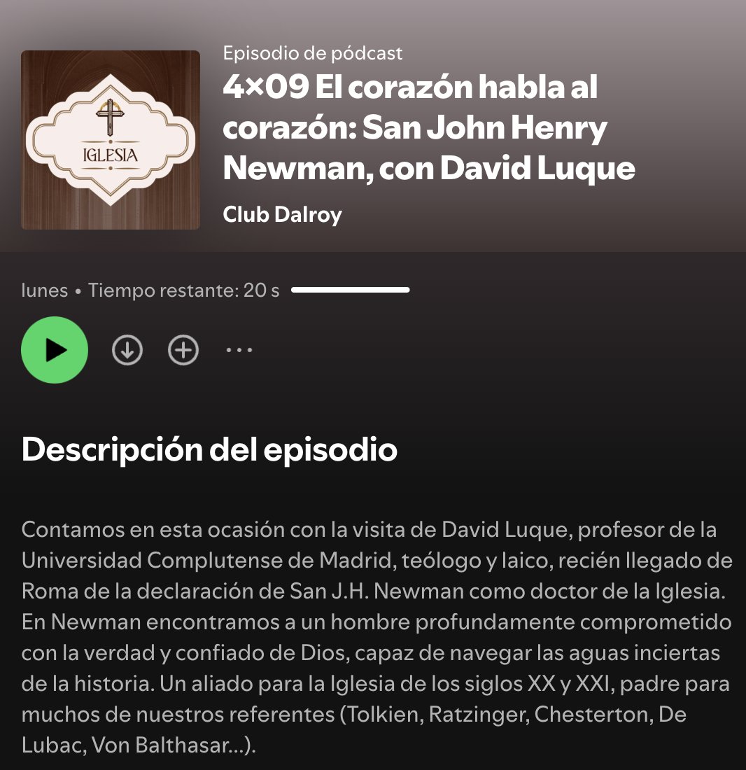 Siempre es un placer escuchar a <a href="/dlucke84/">David Luque (unofficial)</a> hablar de Newman. Más aún si lo hace en compañía en <a href="/clubdalroy/">Club Dalroy</a>. Pocos conocen tan bien su pensamiento. David tiene una relación especial con Newman. No es para él un objeto de estudio, sino un referente vital.
👉open.spotify.com/episode/4OO8l8…