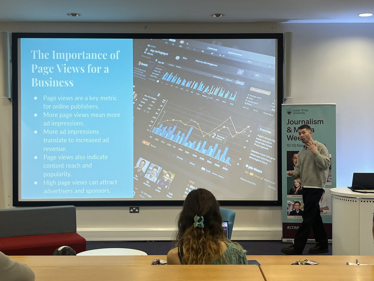 JournalismWeek's tweet image. ~Engaging Modern Digital Audiences~ Sports media in the digital age Insights from @KieranSmith08 at #LTJMW…📱⚽️

“@LeedsTrinity the foundation of my success” 

 #Sport #SEO #Media #LeedsTrinity
