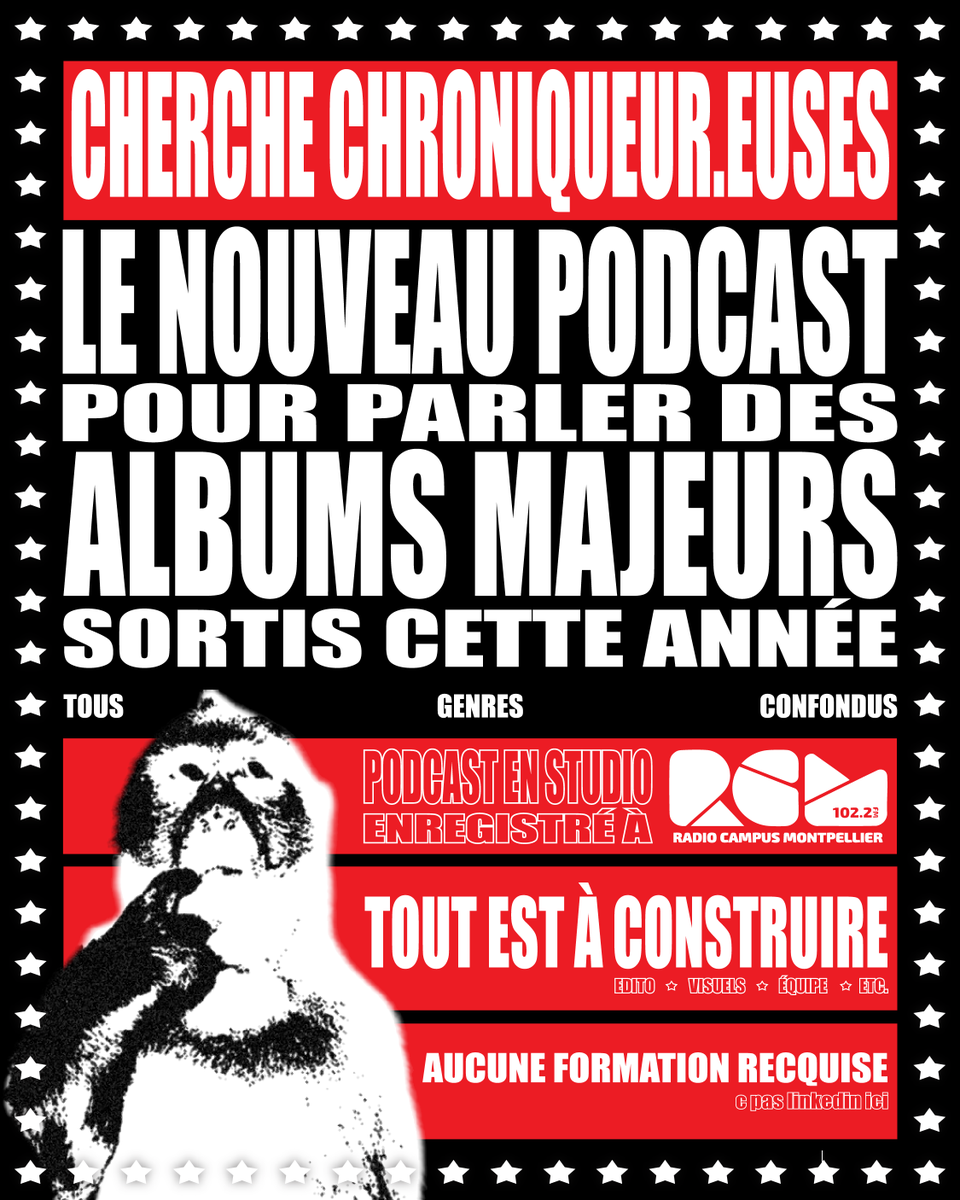 Wizepp's tweet image. 🚨 J'EN APPELLE À TOUS LES MUSIC ENJOYERS DE MONTPELLIER 🗣️‼️

JE LANCE UN PODCAST (SUR RADIO CAMPUS) OÙ ÇA VA DÉBATTRE DES ALBUMS SORTIS (TOUS GENRES CONFONDUS) CETTE ANNÉE 

JE CHERCHE DES CHRONIQUEUR·EUSES (FIXE OU NON) POUR VENIR REVIEW ET DEBATTRE AVEC MOI