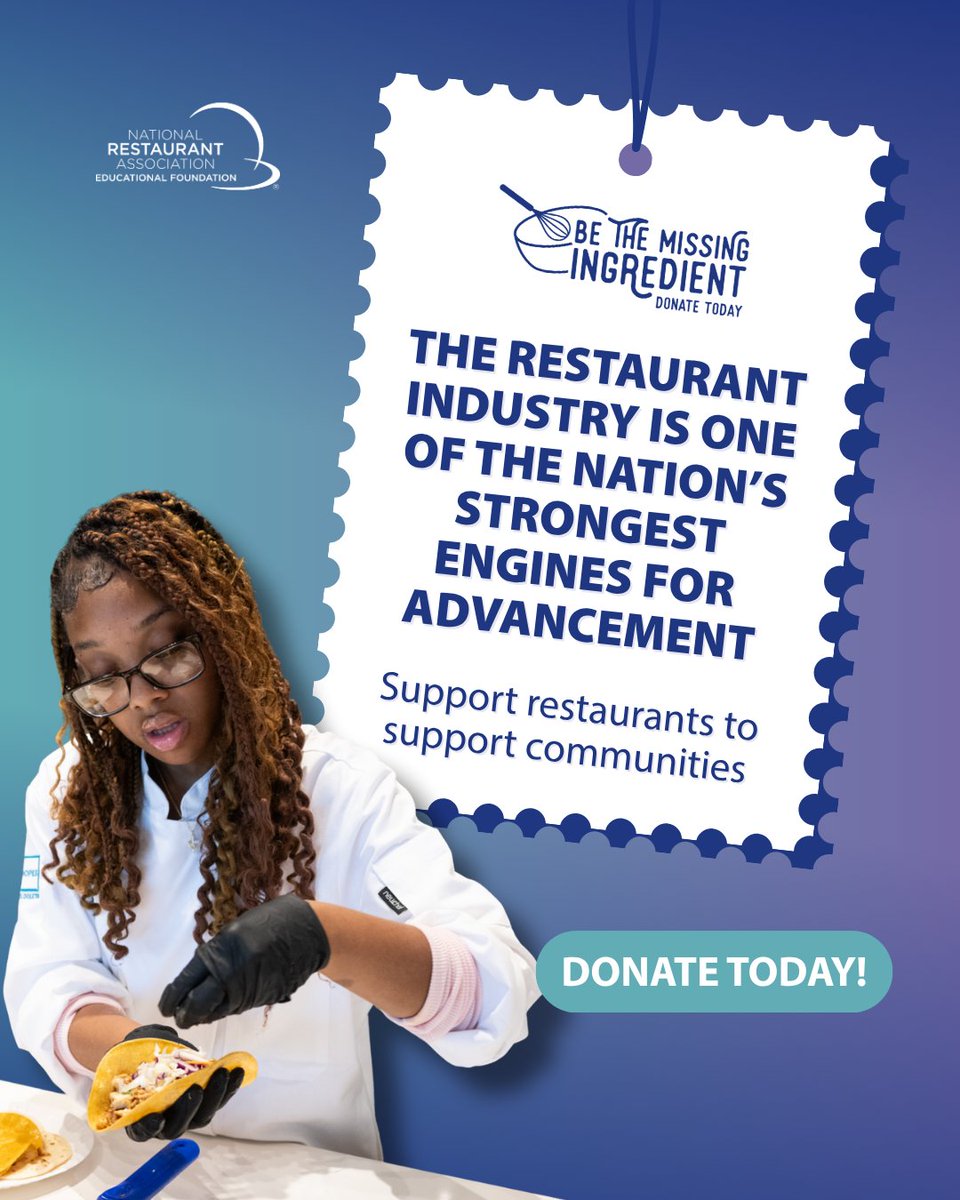 WeRRestaurants's tweet image. Opportunity changes everything.

A donation to the @NRAEF helps create career pathways in the restaurant and hospitality industry for everyone — from veterans and students to aspiring chefs and hospitality professionals.

Be the missing ingredient in someone’s journey:…