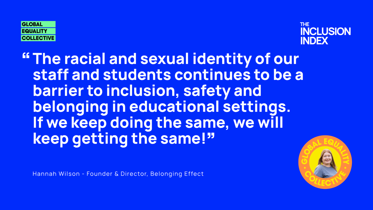 GECCollect's tweet image. As GEC Circle expert + Founder of the Belonging Effect Hannah Wilson reminds us: if we keep doing the same, we’ll keep getting the same.

Start listening to the unheard voices in Edition 2 of the Inclusion Index today: thegec.education/the-gec-inclus…

#InclusionIndex #InclusionRevolution