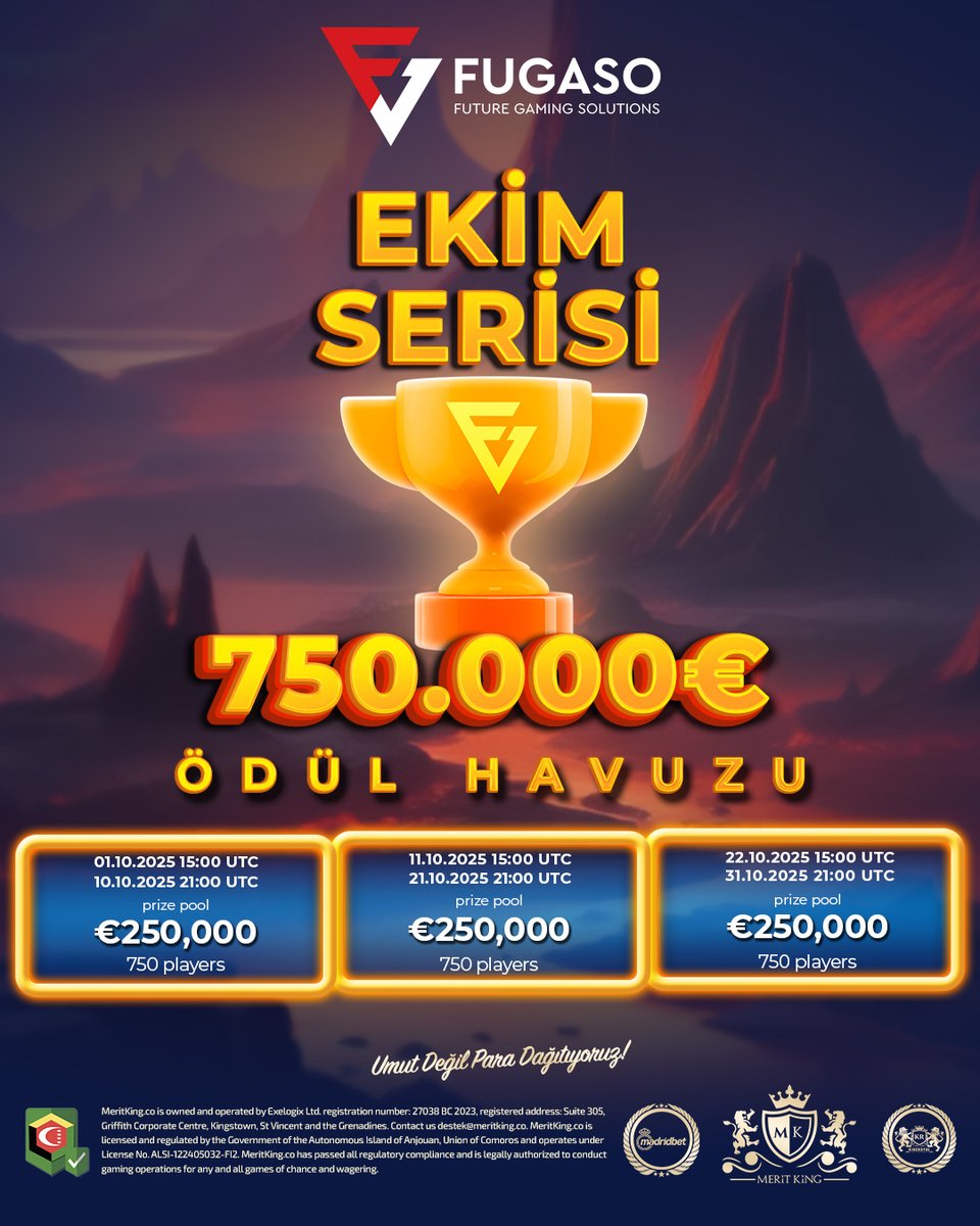 NurbanuMusta's tweet photo. 🏆 Fugaso Ekim Serisi altın değerinde bir rekabet sunuyor!
🔥 Toplam €750.000 Ödül Havuzu ve üç etap boyunca süren yüksek tempolu mücadele…
🎯 Slot tutkunları için sahne ışıkları bu kez ALTIN fırsatlarla dolu!

🔗 Güncel link yorumda!
#perşembe #Meritking #Kingroyal #madridbet https://t.co/V0XFDJalMs