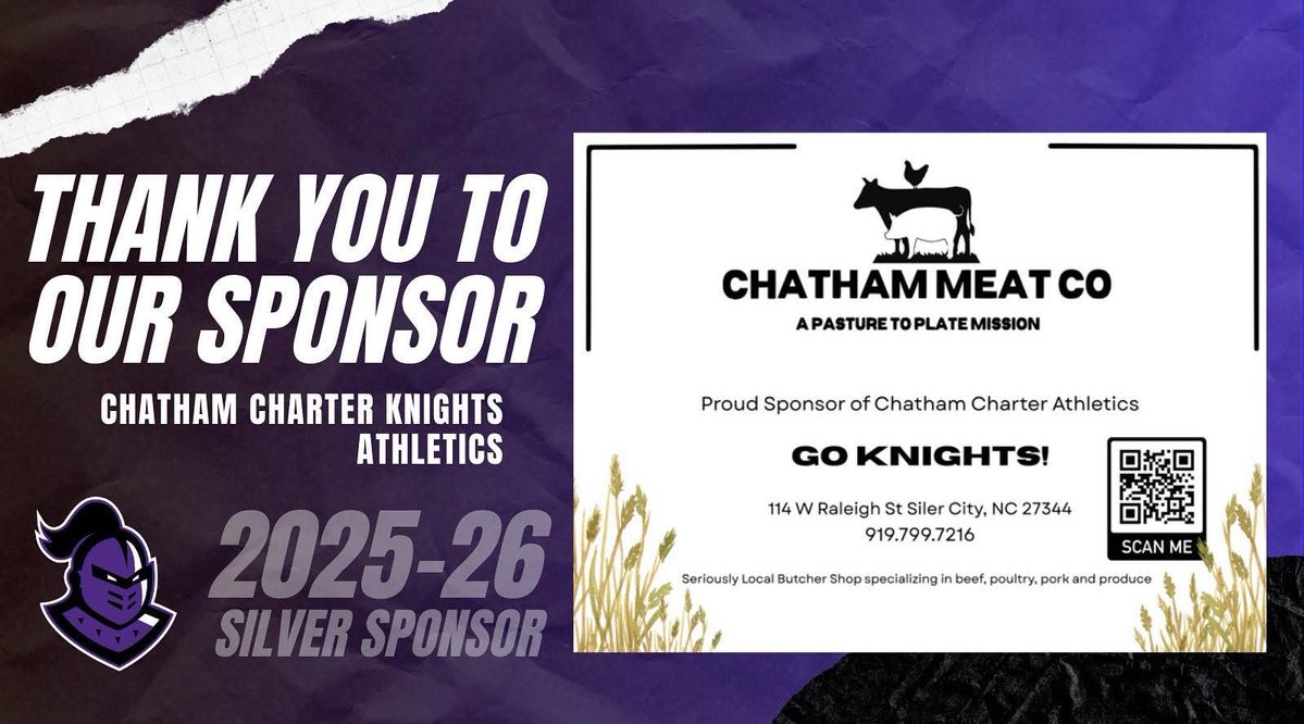 Chatham Charter Athletics is proud to recognize Chatham Meat Co as a Silver Sponsor this year. Known for providing local, fresh, high-quality meats right here in our community, their support helps strengthen opportunities for all of our Knights! ⚔️