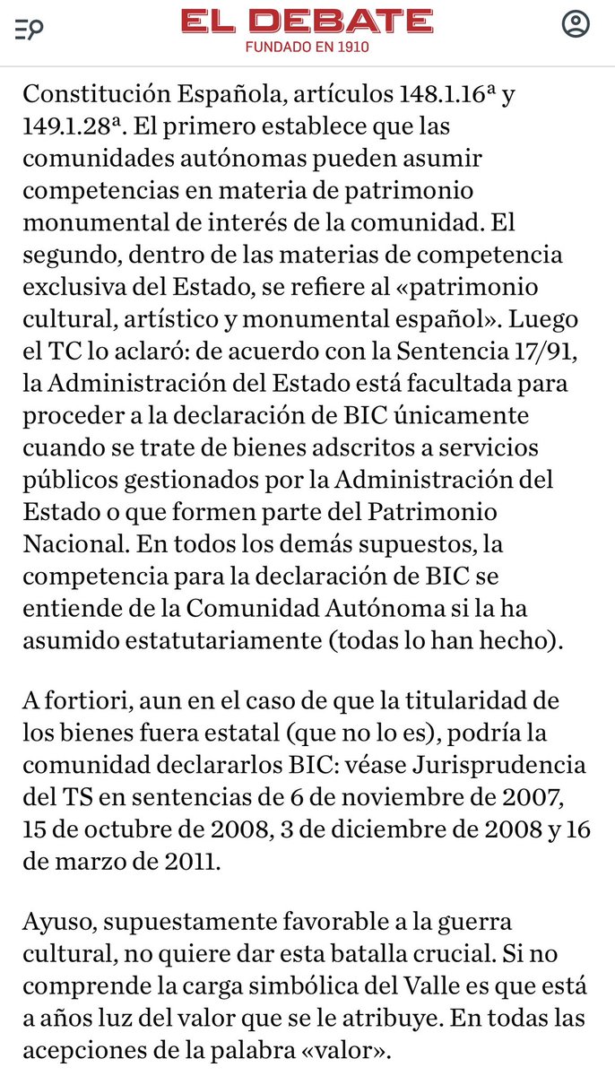 Que Ayuso puede (y debe) declarar el Valle de los Caídos Bien de Interés Cultural ya lo demostré hace tiempo. Por no repetirme, aquí lo tienen: