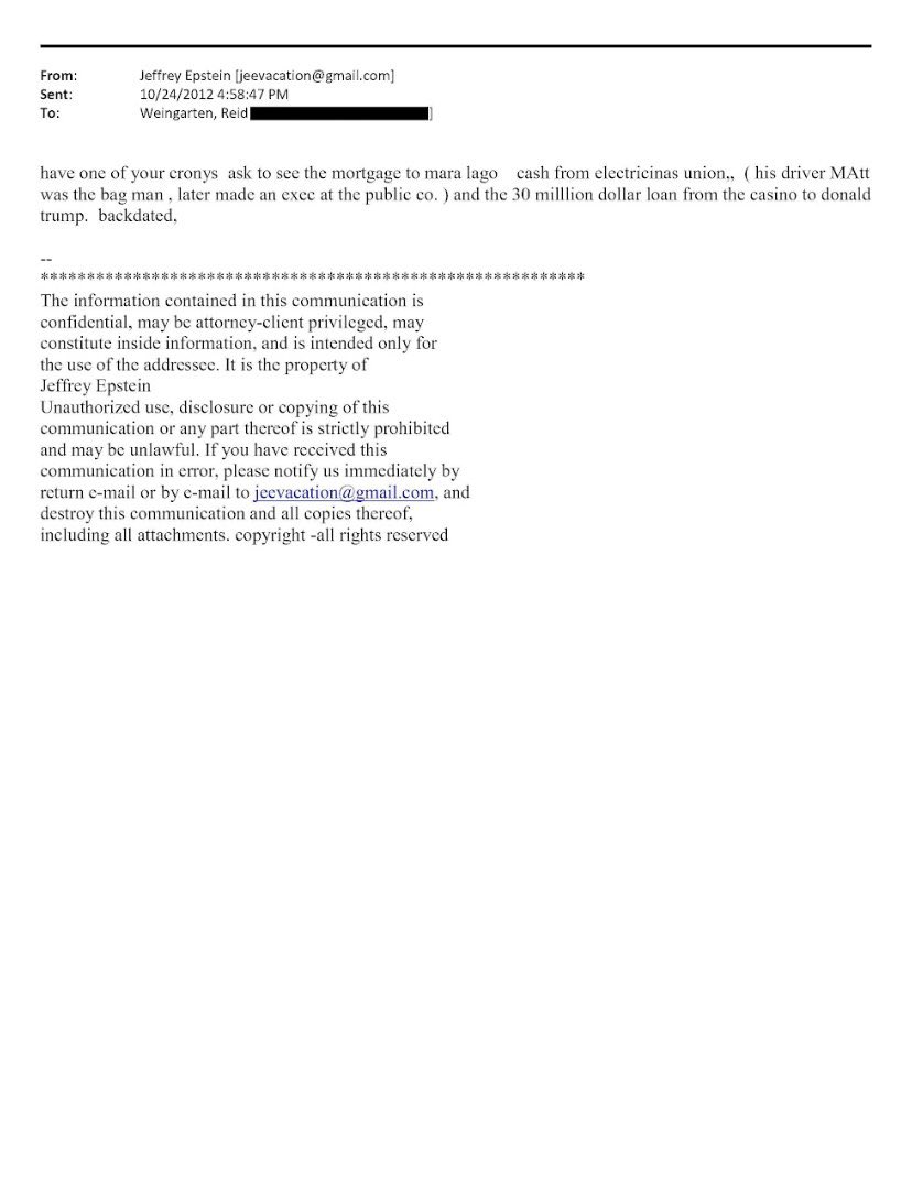 NEW 

Welp.
Epstein’s emails get wilder — “check the Mar-a-Lago mortgage… union cash… $30M loan… backdated.”
Make of that what you will. 👀