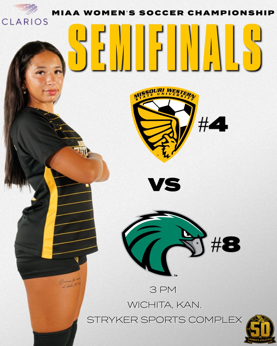 Match Day! ⚽️

Taking on the RiverHawks in the MIAA Women's Soccer Championship Semifinals.

⏰ 3:00 PM
🆚 Northeastern State
📍 Wichita, Kan.
🏟️ Stryker Sports Complex
📺 bit.ly/49OFAV5
📊 bit.ly/4p6qCOC

#BlackisGold🔔| #FightOn50