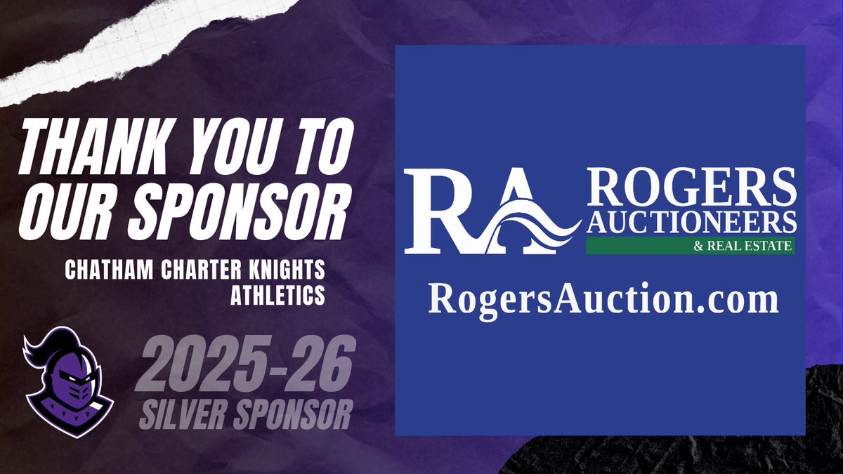 Chatham Charter Athletics is excited to recognize Rogers Auctioneers as a Silver Sponsor. Known for providing trusted auction services to a wide range of clients across the Triangle and Triad region, their support helps fuel opportunities for our Knights to grow and compete. ⚔️