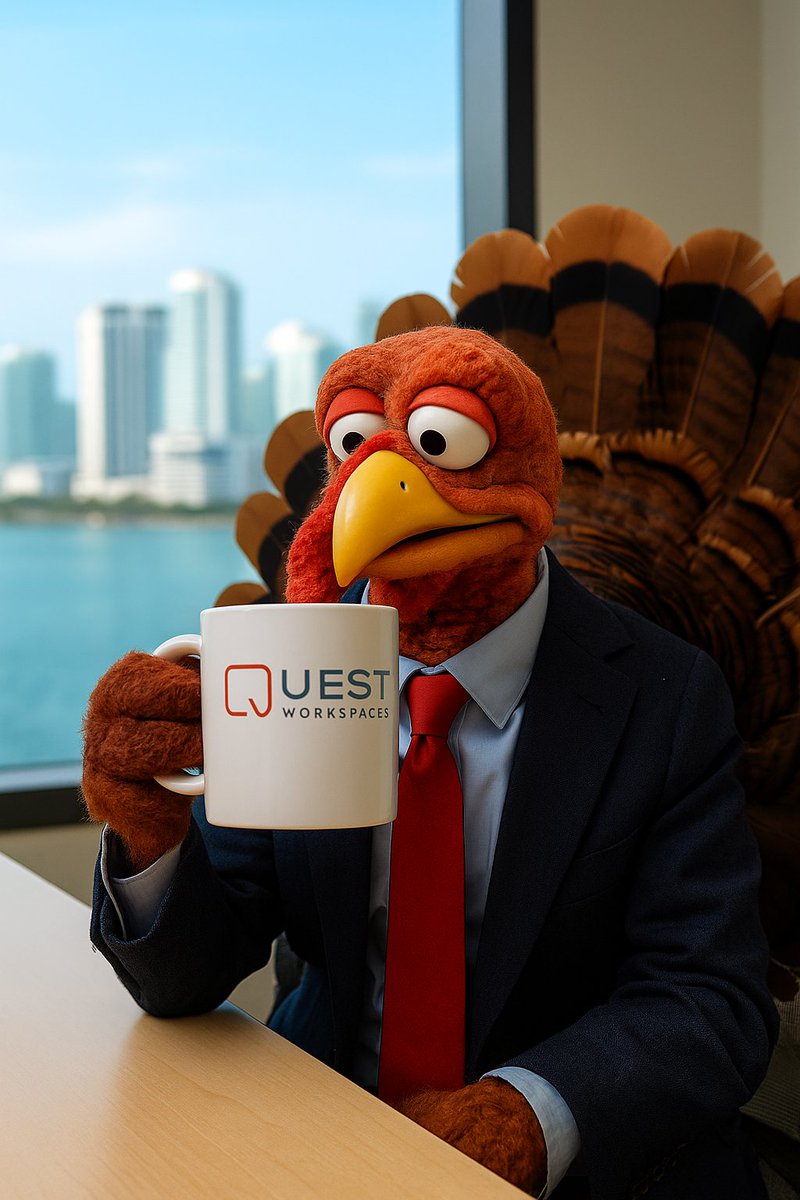 Questworkspaces's tweet image. Tough month for the turkey.
Great month for free coffee, skyline views, and avoiding the kitchen. 
#QuestWorkspaces #WorkWhereMiamiWorks #Thankful