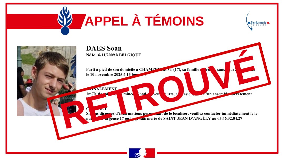 Le mardi 11 novembre, nous lancions un appel à témoins suite à la disparition inquiétante de Daes Soan.
Nous sommes heureux de vous annoncer que ce dernier a été retrouvé sain et sauf.

Un grand merci à tous pour vos partages qui ont beaucoup servi. 🙏
