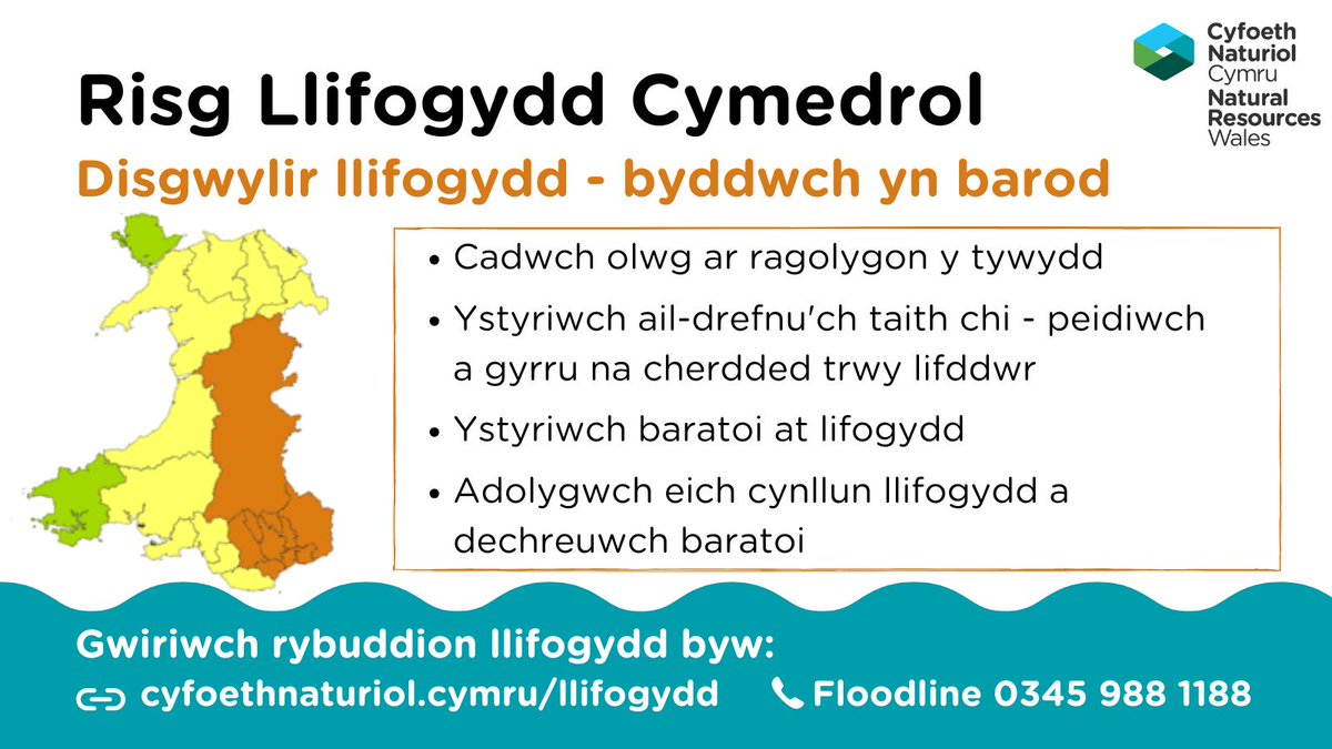 NatResWales's tweet photo. #StormClaudia | Paratowch ar gyfer effeithiau llifogydd ledled Cymru y penwythnos hwn

Disgwylir i law trwm yfory arwain at lawer o rybuddion llifogydd, yn enwedig yn Ne-ddwyrain a Chanolbarth Cymru

Gwiriwch y perygl o lifogydd yn eich ardal a chofrestrwch i dderbyn rhybuddion👇 https://t.co/fVQyadiuUK