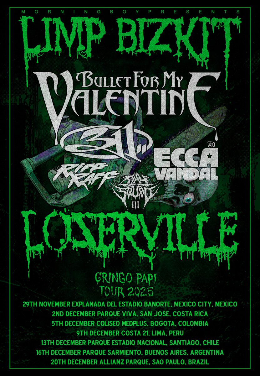 bfmvofficial's tweet image. South America! We are so happy that we finally get to come and see you all and perform The Poison in its entirety one last time!! We'll be supporting the one and only @limpbizkit on their Loserville Tour and can't wait to end the year in style with you all. See you soon.