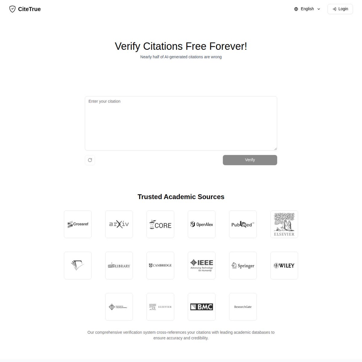 #البحث_العلمي 

أعاني كثيراً عند مراجعة الأوراق العلمية للمجلات والمؤتمرات من قيام الباحثين بإدراج مراجع وهمية مولدة بواسطة #الذكاء_الاصطناعي 
ولحل هذه المشكلة وجدت هذا الموقع والذي يتحقق من وجود المرجع فعلياً!

جرّبوها 👍🏻
citetrue.com