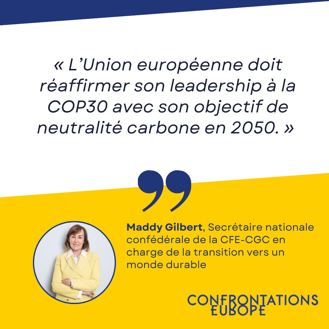 🌍 Alors que la #COP30 se déroule actuellement à #Belém, <a href="/MGILBERT_Maddy/">M.GILBERT</a> de la <a href="/CFECGC/">CFE-CGC</a> analyse les enjeux de cette COP pour rehausser l'ambition, financer l'action et renforcer l'inclusion, notamment pour l'#UE
🔗 Article complet : confrontations.org/cop-30-a-belem…