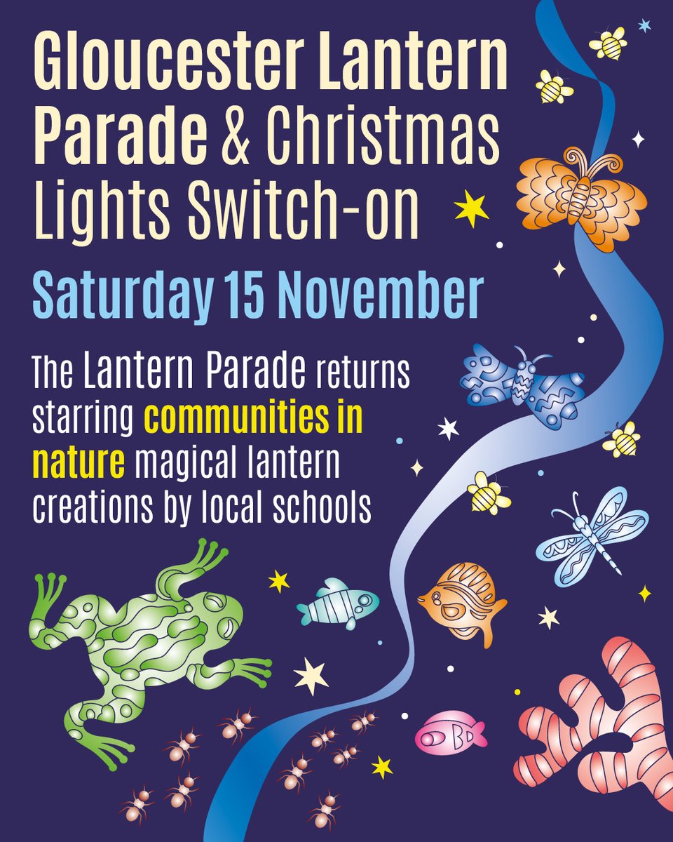 GloucesterBID's tweet photo. The Lantern Parade returns to Gloucester this weekend! 🎄✨

Enjoy a carol service at the Cathedral followed by the Lantern Parade inspired by how community is found in nature and lighting the way through the City Centre.

📅 Sat 15 Nov
👉 Find out more: https://t.co/CUDnFNshum https://t.co/rULmv6bgGE