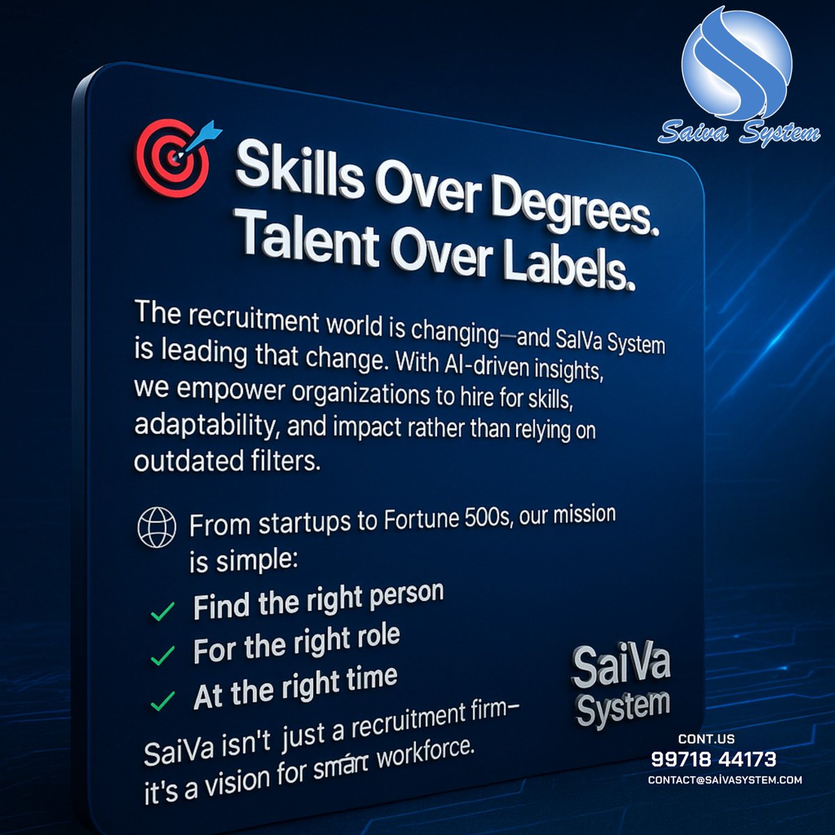 saivasystem's tweet image. 🚀 Skills Over Degrees. Talent Over Labels.

#SaivaSystem #RecruitmentReimagined #AIRecruitment #SmartHiring #FutureOfWork #SkillsFirst #TalentOverLabels #InnovationInHR #HireForImpact #AIDrivenRecruiting #RightPersonRightRole #WorkforceTransformation