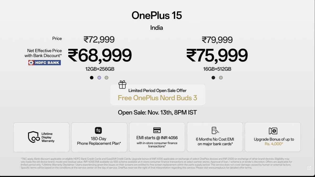 SalimBabaTech's tweet image. 👎🏻👎🏻OnePlus 15 India price is ₹68,999 (after card offers), which is ₹20,000 higher than in China. In China, it costs 3,999 Yuan (~₹49,999). Huge price gap!  Both Price For 12/256GB. @OnePlus_IN #OnePlus15