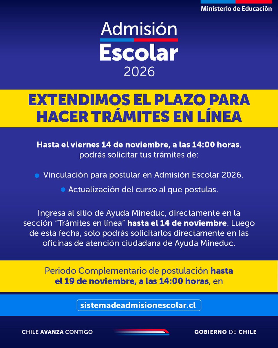 Aún tienes tiempo para realizar tus trámites en línea. Ingresa a sistemadeadmisionescolar.cl y aprovecha de hacer tu vinculación o actualización del curso a que postulas.