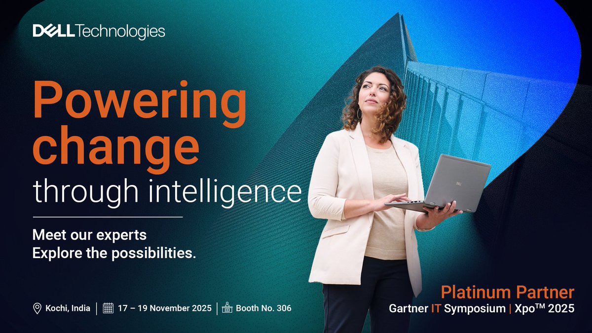 Dell_IN's tweet image. Join us at booth #306, talk to our experts &amp;amp; navigate your next tech breakthrough. It&apos;s time to witness transformation in real time. 

We are excited to be a Platinum Sponsor at the #GartnerITSymposium 2025 in Kochi. 

See you there.
#DellTechnologies #FutureOfTech