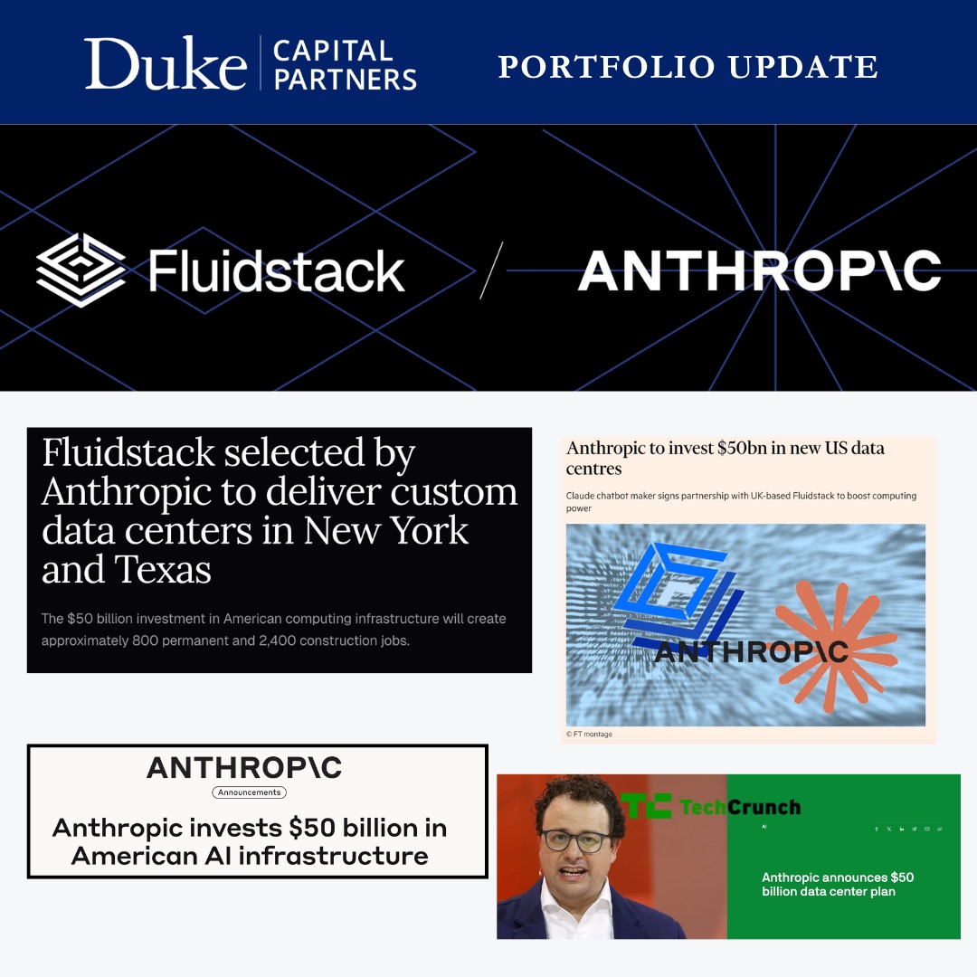 DukeCapPartners's tweet image. 🚀 UK-based Fluidstack secures a $50B partnership with Anthropic to power America’s AI future — building next-gen data centers in New York &amp;amp; Texas, creating 3K+ jobs &amp;amp; fueling frontier AI innovation.

👏 Congrats to the @fluidstack team &amp;amp; @DukeCapPartners! #AIInfrastructure
