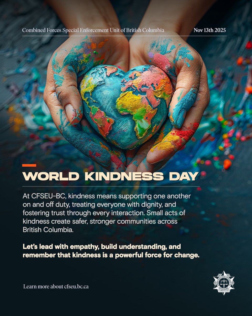 cfseubc's tweet image. 💙 Today on #WorldKindnessDay, we’re reminded that compassion builds trust — and trust builds safer communities.

At #CFSEUBC, we lead with empathy, respect, and teamwork — on duty and off.

#KindnessMatters #CommunitySafety #StrongerTogether