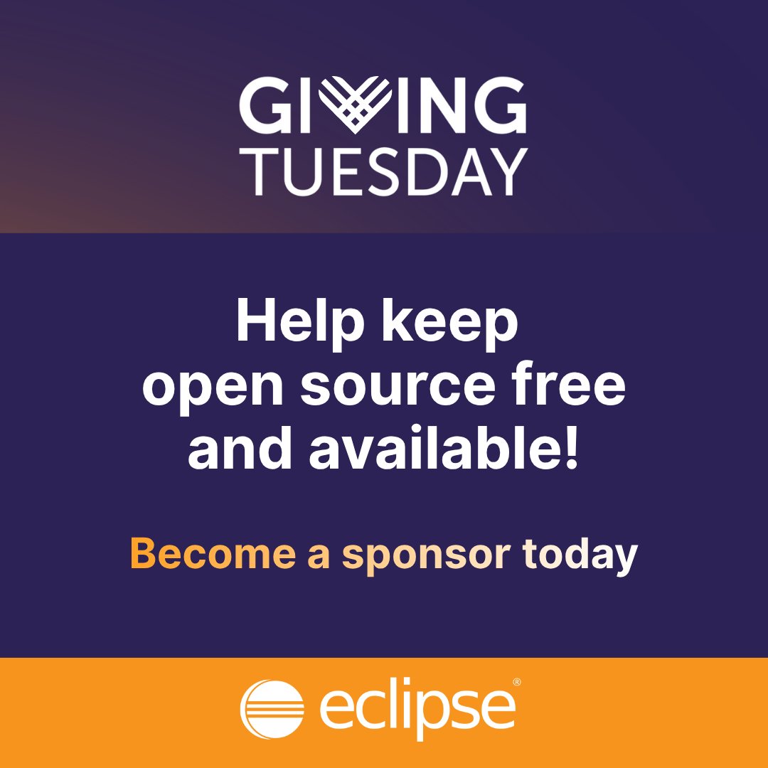 EclipseJavaIDE's tweet image. This #GivingTuesday, support the Eclipse IDE and the Eclipse Rich Client Platform (#RCP), the open source technologies that power countless developer tools and frameworks worldwide.

💙 Support the Eclipse IDE and RCP: hubs.la/Q03SPsZs0 

#opensource #sustainability