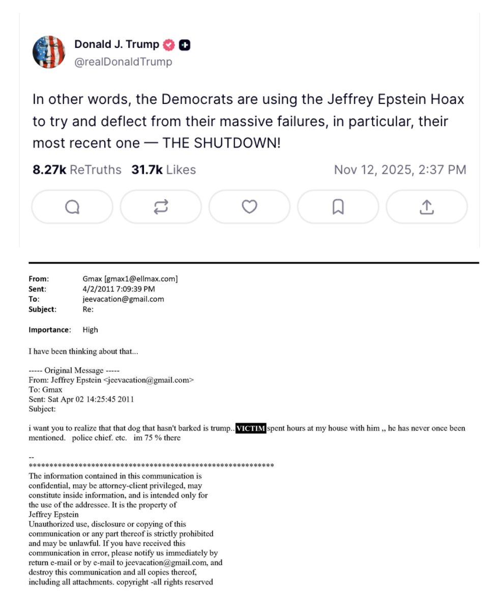 mtracey's tweet image. Trump is correct that this whole Epstein issue has increasingly become a Democrat-orchestrated &quot;hoax&quot;

PERFECT EXAMPLE:

Yesterday, Democrats on the House Oversight Committee strategically disseminated a handful of incendiary email excerpts from a huge batch of records they…