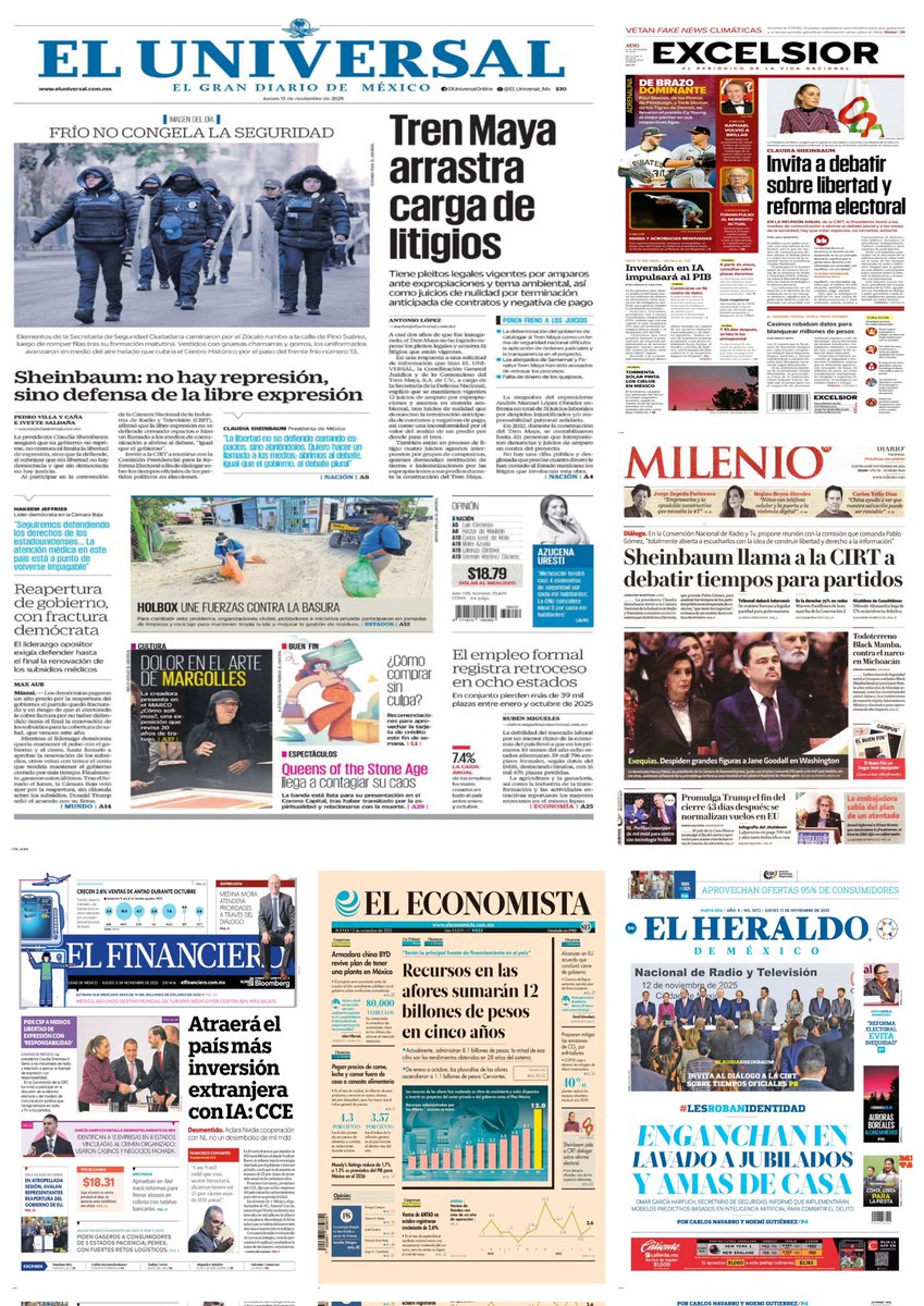 castroclemente's tweet image. Van #PrimerasPlanas 
#Portadas 
- Casinos &quot;lavan&quot; con amas de casa y jubilados 
- Sheinbaum: debatir tiempos para partidos 

Hay #monos q&apos; se pintan solos 
TT: Ricardo Salinas Pliego Nvidia #CNTE Palacio Nacional  #Oaxaca Zócalo Generación Z 

#TromposyPirinolas
#FelizJueves