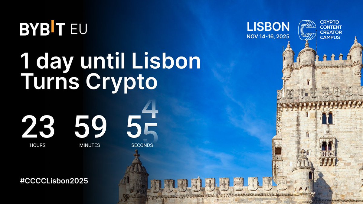 BybitEU's tweet photo. ⏳ Tomorrow’s the day!
Bybit EU joins the biggest creators in crypto at CCCC Lisbon 2025 🇵🇹
And don’t miss our exclusive side event — Crypto Meets Real Life 🥂
📅 Friday, Nov 14
https://t.co/VmlozbPERK
#CCCCLisbon2025 #Lisbon2025 #BybitEU #BybitEvents #CryptoCreators https://t.co/KV35j9JgBc