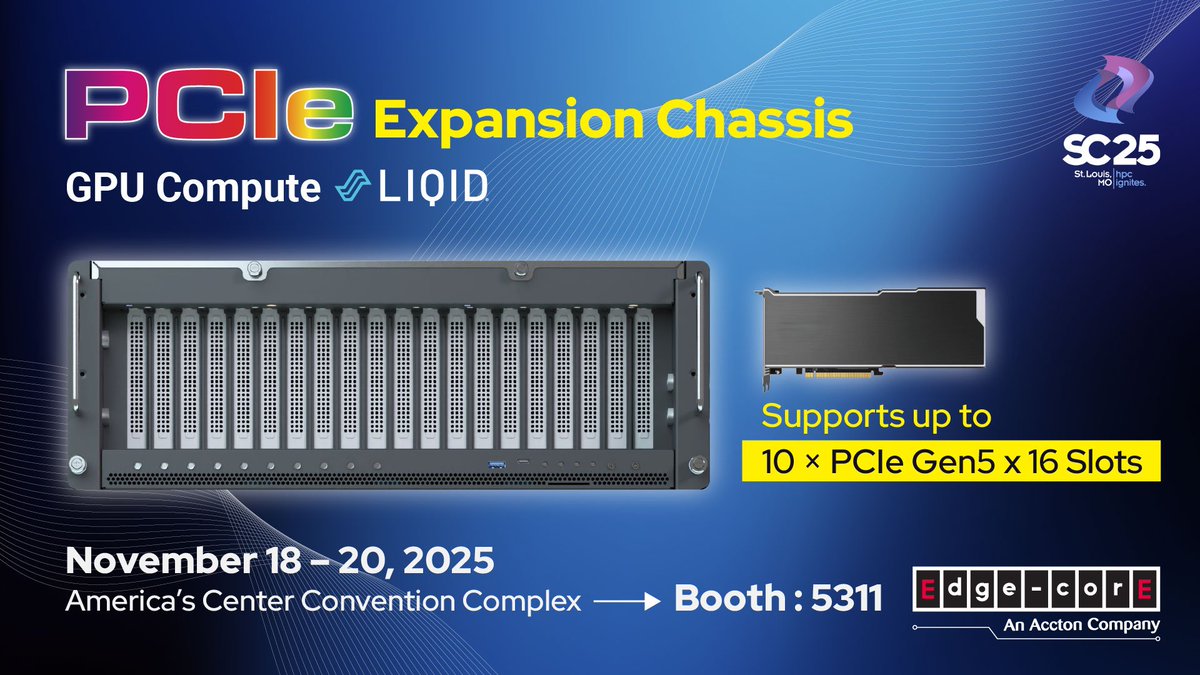 EdgecoreNetwork's tweet image. At #SC25, #Edgecore will be demonstrating its next-generation PCIe and CXL switching chassis, purpose built to host AI Inferencing workloads.
👉 Visit us at Booth 5311 and see the chassis in action! 🔗na2.hubs.ly/H01RbNf0
#OpenNetworking #AIInfrastructure #HPC #DataCenter