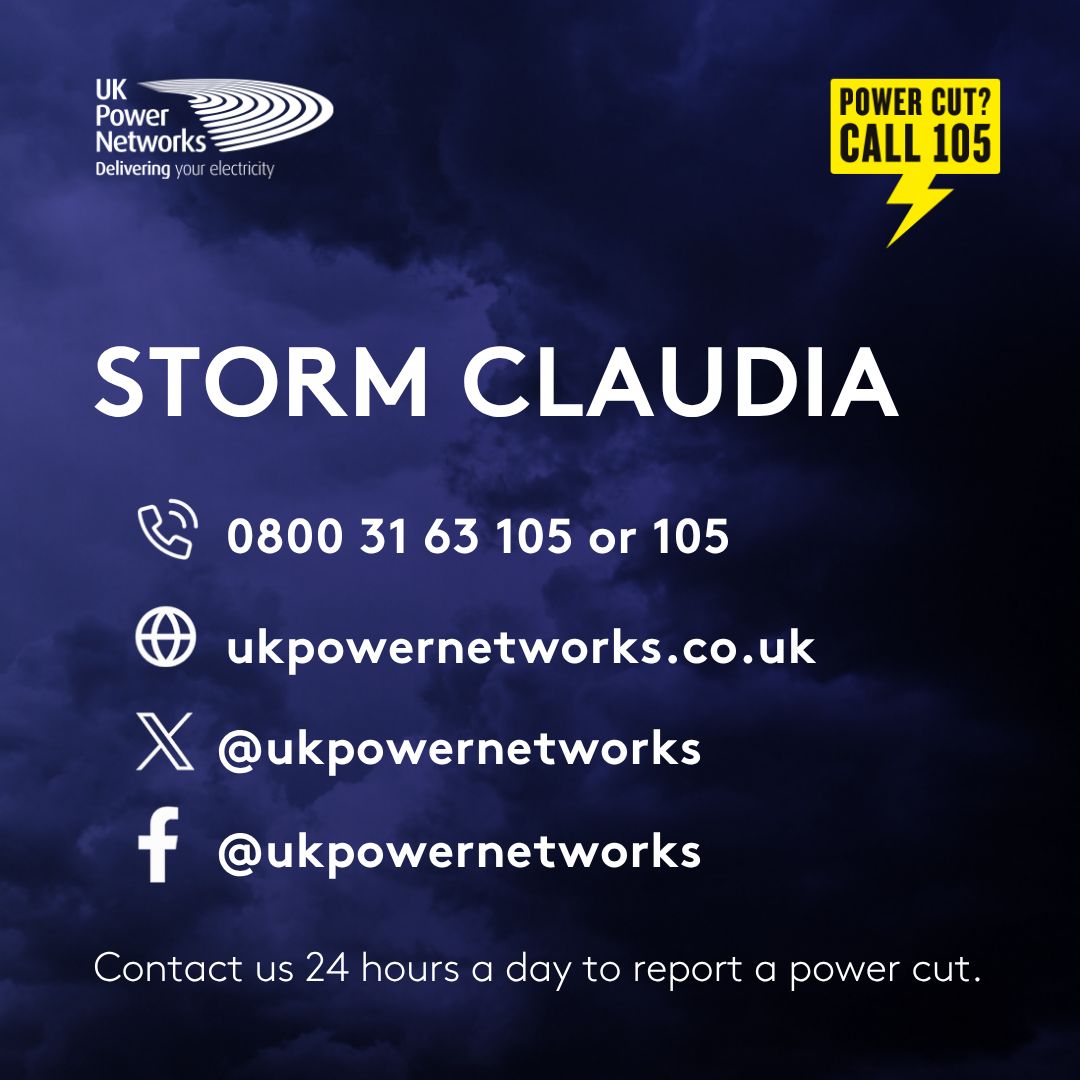 UKPowerNetworks's tweet photo. Storm Claudia: We're preparing for heavy rain and strong winds across the East of England on Friday into the weekend. Check our website for advice and updates about your power: https://t.co/MBnuyHeIzt https://t.co/yjVAeELFY0