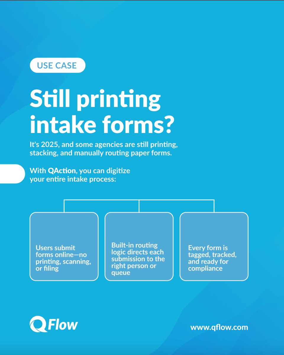 qflowsystems's tweet image. Still using paper for intakes? Time to level up! Ditch the stacks and bottlenecks, QAction lets you digitize, automate, and secure your intake process. Streamline submissions, ensure compliance, and focus on what matters, not paperwork. #WorkflowAutomation #RecordsManagement