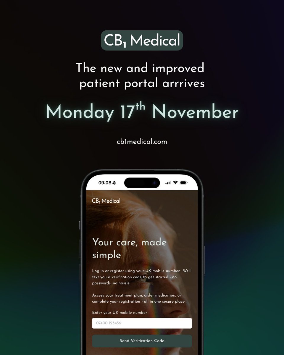 Big news! From Mon 17 Nov, CB1 Medical is moving to a new patient platform 

✅ Manage treatment, consultations &amp; prescriptions in one place
📱 Log in from any device with a one time SMS code
💡 Your records transfer automatically

A smoother, more secure experience is coming 👇