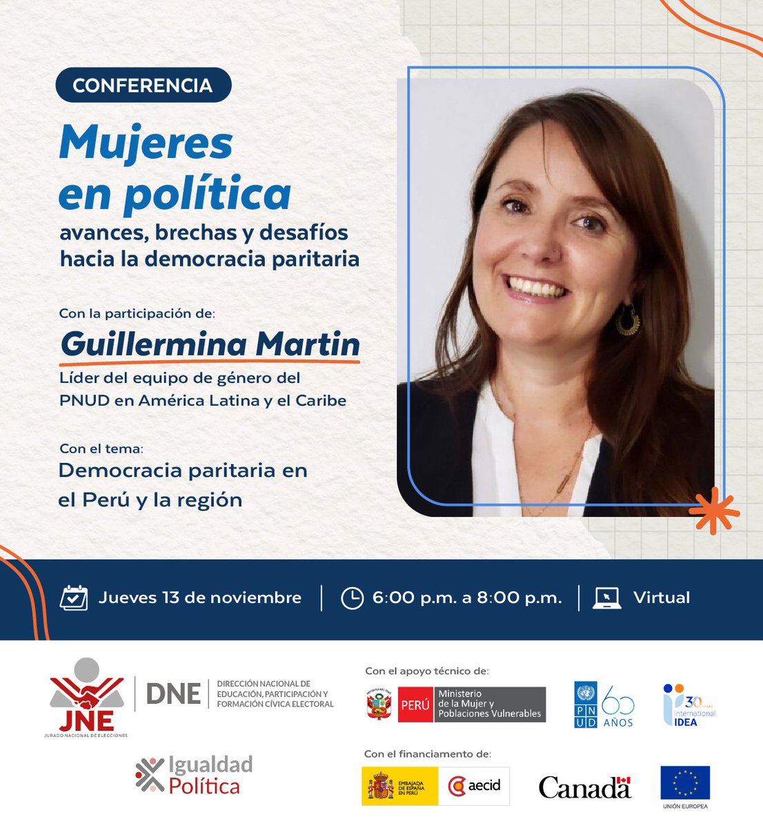 No existe democracia sin mujeres ♀

Participa de la conferencia "Mujeres en política: avances y desafíos hacia las EG 2026" 🗳, un diálogo sobre el papel de las mujeres en la política. 

🗓13 de noviembre
🕕 6:00 p.m. a 8:00 p.m.
💻 Modalidad virtual: acortar.link/C8W5SD